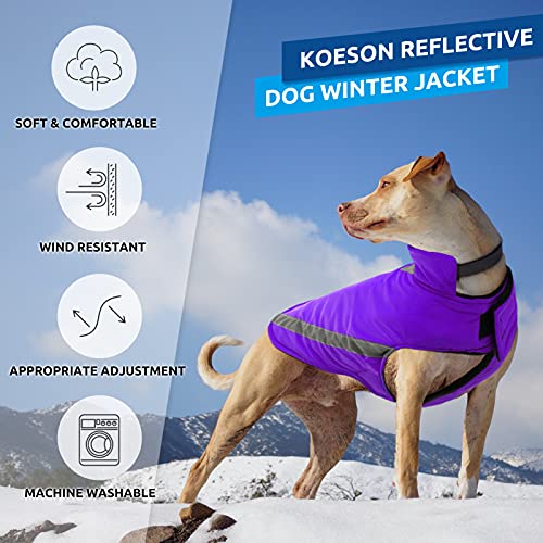 Koeson Windproof Dog Winter Coat, Reflective Dog Cold Weather Coat Winter Jacket For Small, Medium & Large Dogs, Polar Fleece Lining Pet Warm Clothing Wind Breaker With Leash Hole Purple 2Xl #TOP1