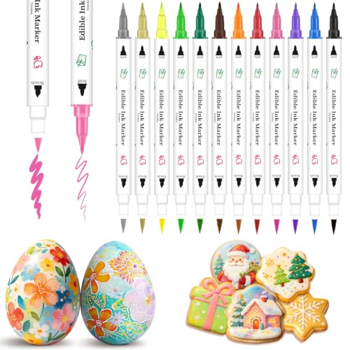 Rotuladores Comestibles,12 Pcs Marcadores Comestibles De Grado Alimenticio Para Decorar Pasteles Con Punta Fina y Gruesa Rotuladores Comestibles Gourmet Para Fondant,Postres,Huevos De Pascua(Para 14+)