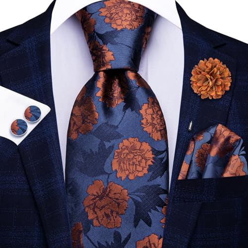 Image of Hi-Tie Men's Silk Ties Formal Woven Classic Necktie Pocket Square Cufflinks Lapel Pin Set Wedding Business