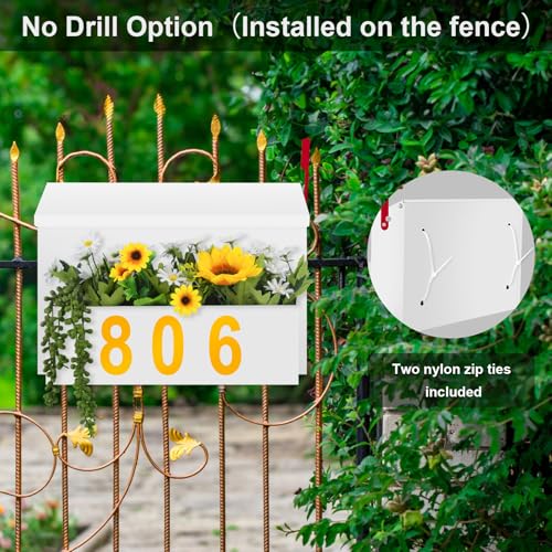 Wall-Mount Mailbox with Flag, Large Capacity Mailboxes for Outside House with Planter & 3 Sets of 0-9 Mailbox Number Stickers, Galvanized Steel Rust-Proof Post Box Metal Mail Box (White) by Pyoimmne - Image 6