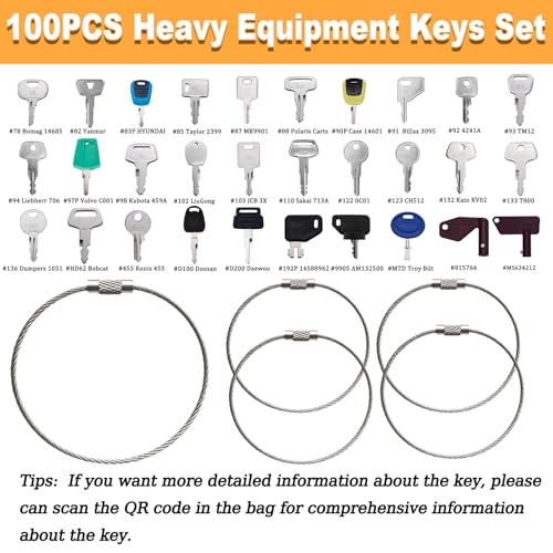 100 Non-Repeating Full Range Master Equipment Key Set, Original Heavy Construction Excavatoer Dumper Dozer Ignition Key for CAT John Deere JCB Yanmar Takeuchi Komatsu Volvo Toyota and More - Thumbnail 5