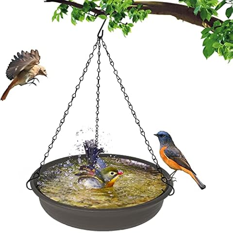 NEECONG Hanging Bird Bath Bird Feeder for Outdside, 12 inch Diameter Bird Bath Tray,Made of PP Material with 15.7 inch Antirust Paint Black Chain for Garden Yard Decoration（Gray） Cover