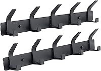 ZGELIN Wall Mounted Coat Rack 5 Hooks Heavy Duty Metal Double Hook Rail for Coats Hats Towels - Black 2 Pack