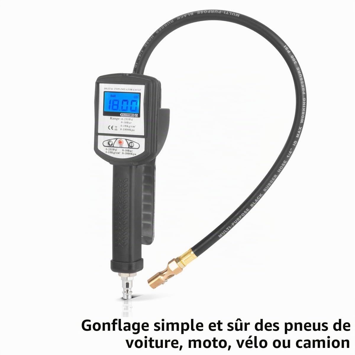 STAHLWERK Pistolet numérique de gonflage de pneus à air comprimé DRP-18 ST | Gonfleur de pneus à air comprimé avec manomètre numérique | Testeur numérique de pression de pneus pour voitures, camions