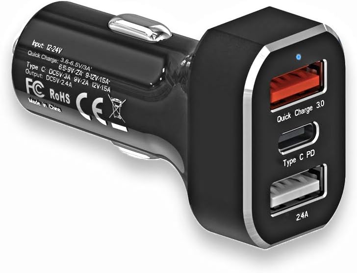 LYASI Car Charger, 3-Port Rapid USB Car Adapter with PD Fast Charging/Quick Charge QC3.0 48W (Built-in Safety Protection) iPhone X/8, Galaxy, HTC, Huawei, Google Pixel, Motorola, HTC,etc