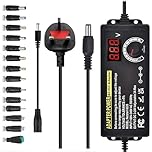 3A 72W Universal Power Supply Adapter: Adjustable Variable AC/DC Adapter Charger 100V-240V AC to DC 3V~24V Converter with LED Voltage Display 14 Tips and Polarity Converter for Electronics (Black)