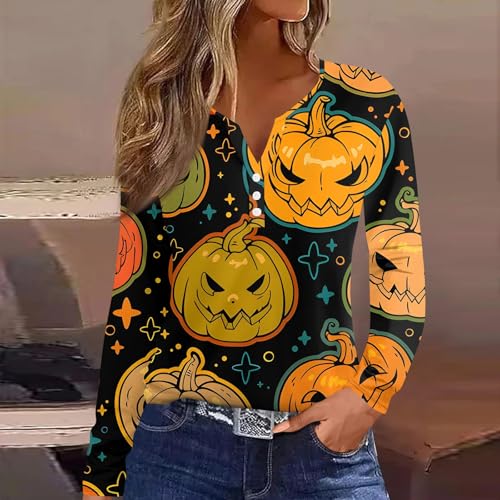 Women-Halloween-Costumes-Long-Sleeve-Button-Up-V-Neck-Henley-Shirt-Scary-Halloween-Bloody-Printed-Shirts 51ymHD83m8L