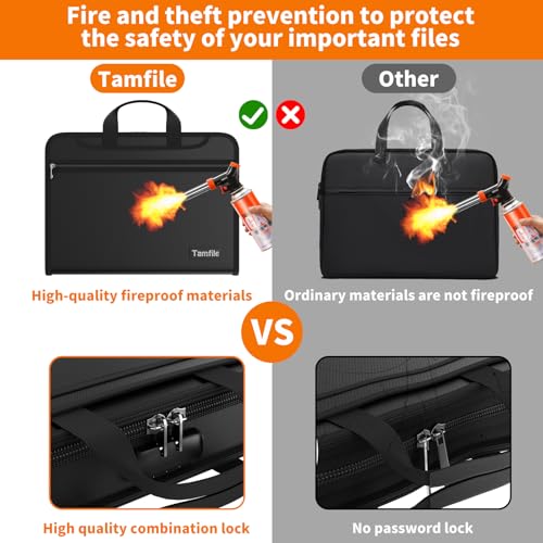 Tamfile Feuerfeste Dokumentenmappe mit Schloss, 13 Farbenfroh Fächern Fächermappe Ordner, Aktenordner Sortiermappe mit Reißverschluss, Erweiterbar Ordnungsmappe Mappe für Büro, Hause, Schule