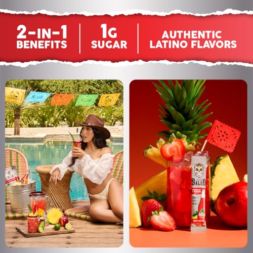 Image of Salud x Jarritos 2-in-1 Energy Drink Powder + Focus, Fruit Punch, Organic Caffeine, B6 + B12, Theanine, Clean Energy Drink Packets, Agua Fresca Mix, Non-GMO, Gluten Free, 1g of Sugar, (15 Servings)