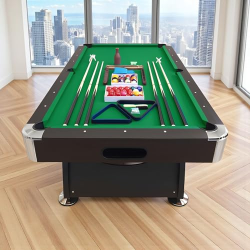 image for SIMBASHOPPING 8 Foot Pool Table Modern Billiard Table with Green Felt,