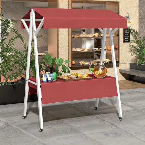 PortabRolling Market   Carrito plegable con ruedas de 51 pulgadas para vender pasteles, frutas, flores y artículos de segunda mano (rojo)