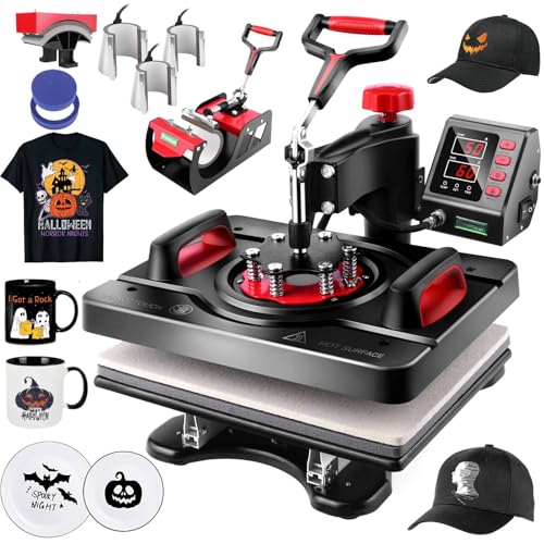WHUBEFY Heat Press, 15x12 Inch 8 in 1 Shirt Press Multifunction Combo 360° Swing Away Digital Printing Heat Transfer Sublimation Machine Vinyl Heat Press Machine for T Shirts, Cap, Mug, Plate, DIY