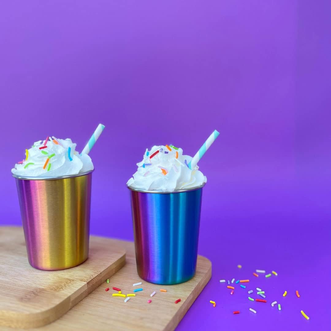 Stainless Steel Kids Cups 8 oz - Stainless Steel Small Children Cups for Home & Outdoor Activities, BPA Free Unbreakable Premium Stackable Metal Drinking Glasses (4-Pack) - Rainbow Colorful Finish - Image 5