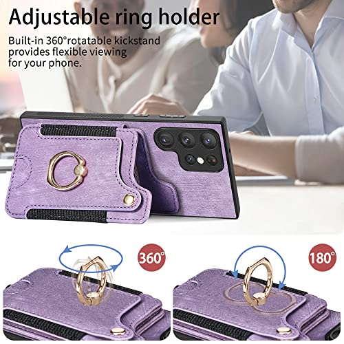 Funda para Galaxy A14 5G con tarjetero y anillo magnético morada 5
