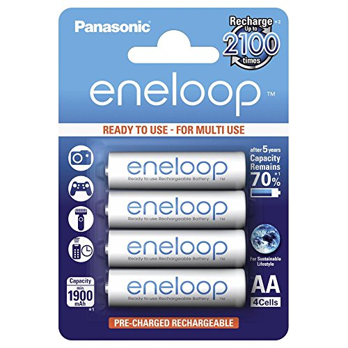 Panasonic eneloop, pilas de Ni MH listas para usar, AA Mignon, pack de 4 uds., mín. 1900 mAh, 2100 ciclos de carga, potentes y con baja autodescarga, recargables
