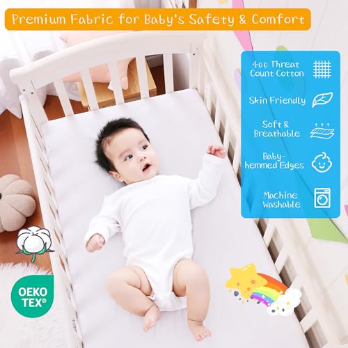 Image of Crib Bed Skirt Dust Ruffle 100% Cotton - Natural, Soft, Breathable for Baby's Delicate Skin, Nursery Toddler Crib Bed Skirt for Baby Boys Girls, Fits Standard Cribs 28 inch x 52 inch with 14 inch Drop