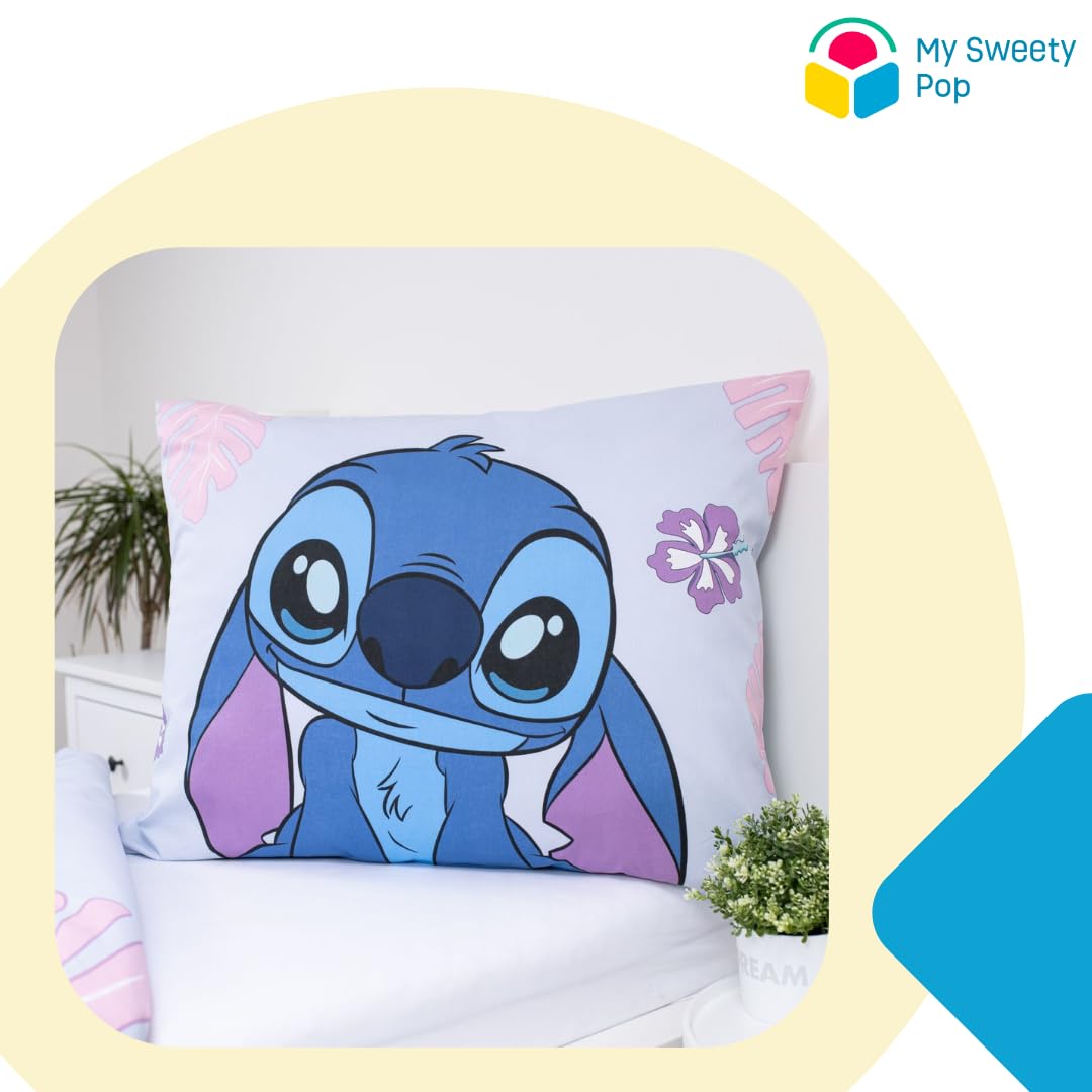 My sweety pop Parure de lit Enfant Stitch 2 pièces Housse de Couette | Réversible 140x200 Taie d'oreiller 70x90 cm Literie 100% Coton