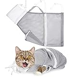 Cat Shower Net Bag Cat Grooming Bathing Bag Adjustable Cat Washing Bag Multifunctional Cat Restraint Bag Prevent Biting Scratching for Bathing, Nail Trimming, Ears Clean, Keeping Calm (Grey)