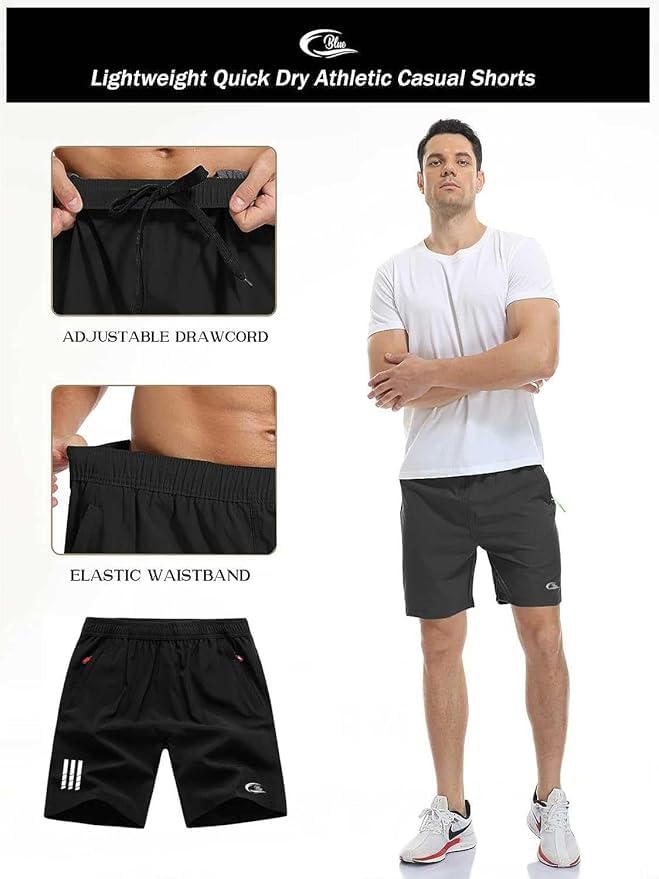 Image of CBlue Men's Outdoor Quick Dry Lightweight Sports Shorts with 2 Zipper Pockets, Breathable Hiking Running Gym Workout Athletic Shorts | CBblue Men's Quick Dry Sports Shorts with Zipper Pocket