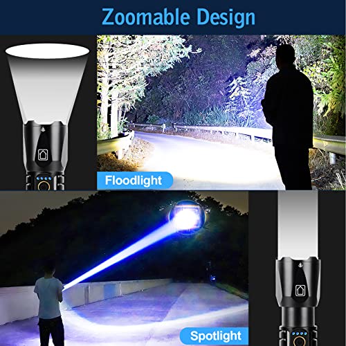 Flashlights High Lumens Rechargeable, 120000 Lumen Super Bright Flashlight, Tactical Led Flashlight With 5 Modes, Waterproof, Zoomable, Powerful Flashlights For Camping Hiking Emergencies (Black) #TOP2