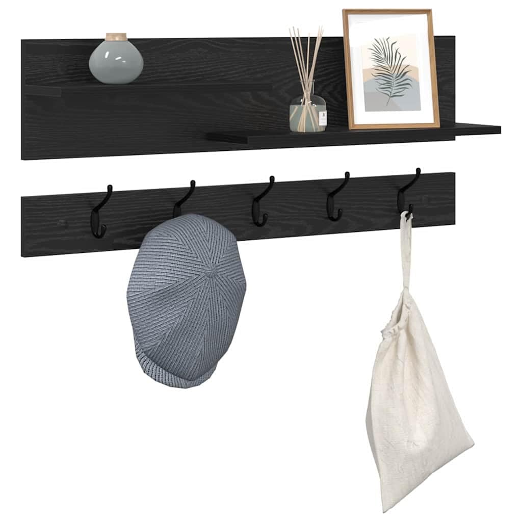 Wandgarderobe aus Holzwerkstoff 90 x 15 x 36 cm in Schwarze Eiche mit Regalbrett für Jacken und Accessoires Modernes Design für Flur und Eingangsbereich