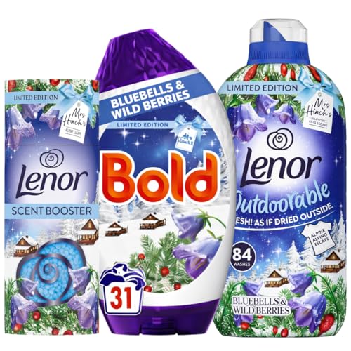 Mrs Hinch Bluebells & Wild Berries Laundry Bundle, 3-Piece Set, Fabric Conditioner 84 Wash, Stain Remover 31 Wash, Scent Booster 155g