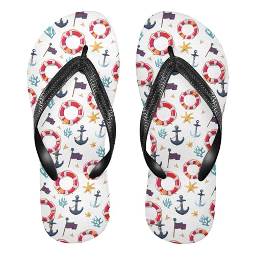 ALAZA Cute Flag Coral Starfish Anchor Flip Flops for Women Fashion Beach Slippers Comfort Mens Flip Flops Non-Slip Rubber Shower Slippers Sandal for Hotel Travel Sport,XS