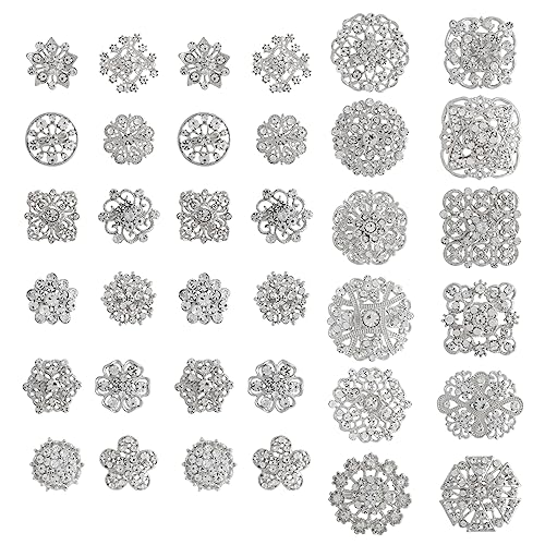 Image of 12 /36 Pieces Wedding Bouquet Brooches for Women Fashion, Rhinestone Bulk Flower Brooch Pins for Crafts