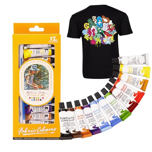 Altaroo Textilfarbe Waschmaschinenfest 12 Farben je 6 ml, Stoffmalfarben Waschfest, Stoffmalfarbe Set mit Pinseln, Lebendige, Hochpigmentierte für T-Shirts, Jeans, Schuhe auf Hellen Dunklen Stoffen