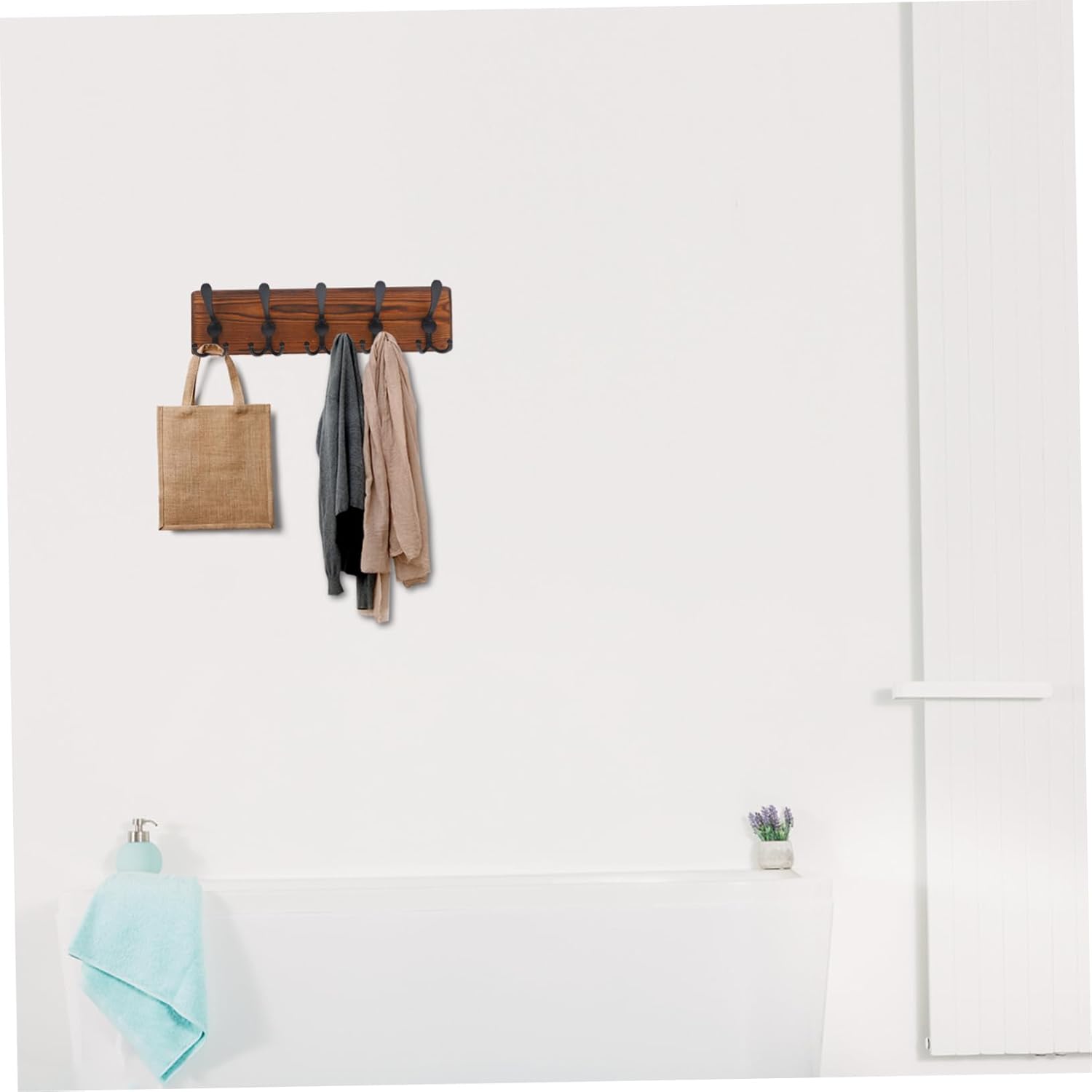 Wooden Wall Mount Coat Rack Heavy Duty Key Holder and Hook for Towels Bags Hats Vintage Style Hanger for Bathroom Kitchen Hallway Garage Space Saving Design