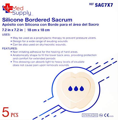 Medical Grade Premium Medsupply Silicone Bordered Foam Sacrum Dressing, 7''X7'' Box Of 5 #TOP1