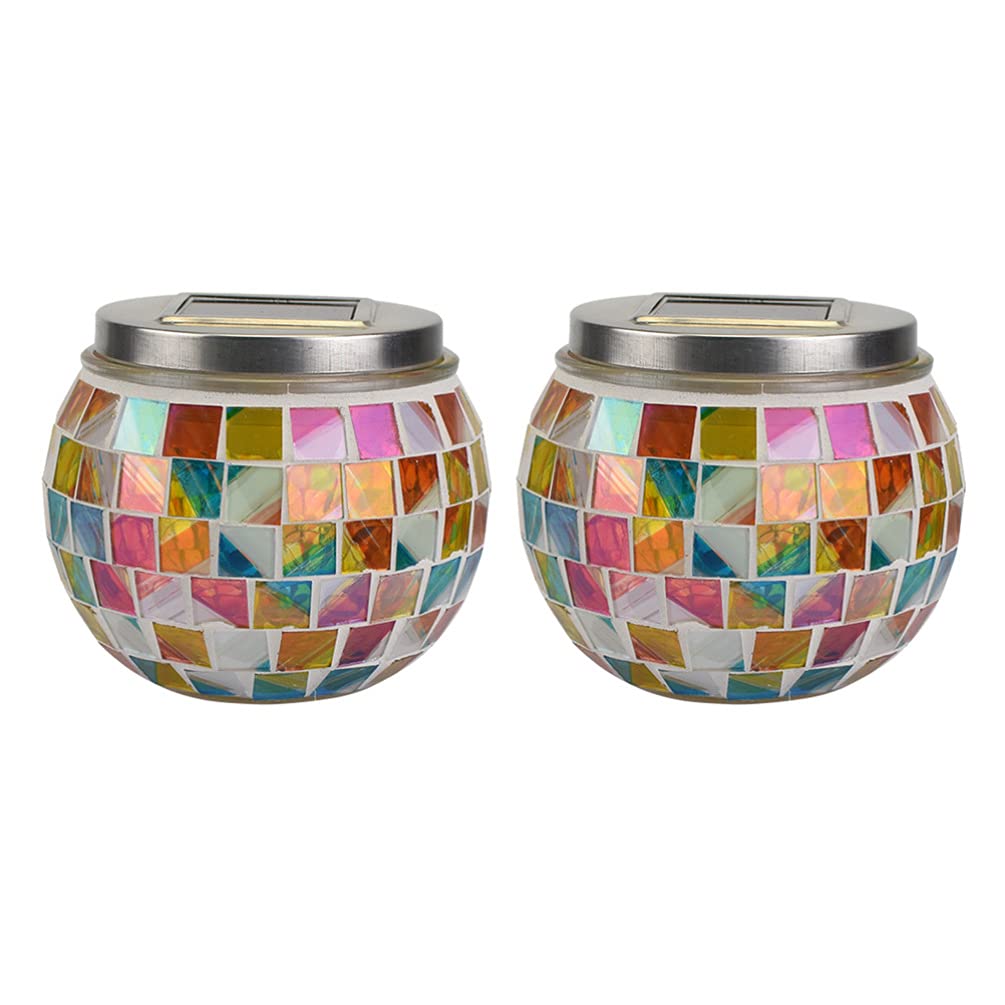 Uonlytech Solar Mosaic Glass Lights, Color Changing Crystal Glass Mosaic Lamp, Solar Table Lantern for Garden Outdoor,2Pcs