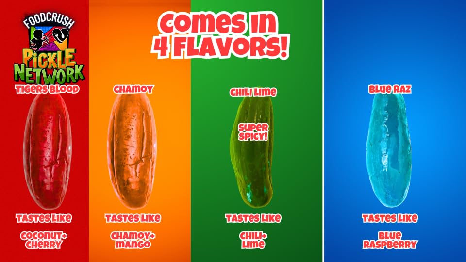 Image of Chamoy Pickle Kit Variety Party Pack (4 Kits) Blue Raspberry, Chamoy, Tigers Blood, Spicy Lime. Family fun pack, As seen on Tiktok, perfect for parties
