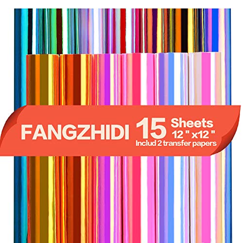 Holographic Adhesive Craft Vinyl Sheets 12 x 12 inchs 15 Sheets Included 2 Transfer Papers Permanent Opal Adhesive Backed Vinyl for Home Decor, Birthday Party, Car Decoration, Craft Cutter