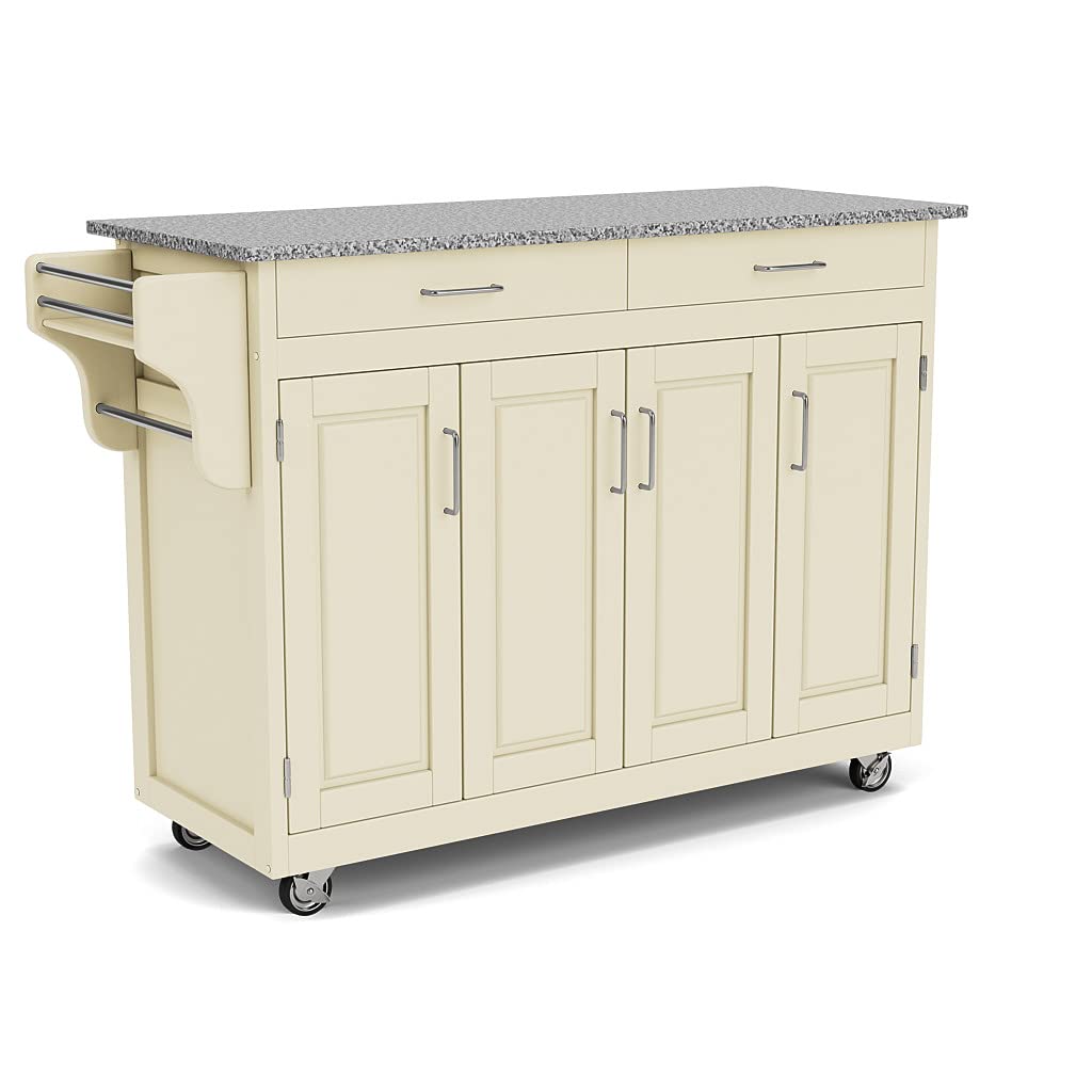 Homestyles Create Kitchen Cart, Gray Granite Top, Off White