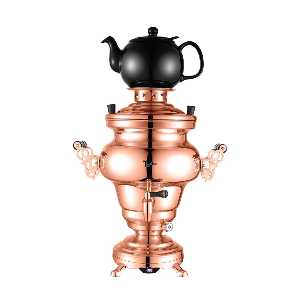 Electric Stainless Steel Copper Design Samovar - Premium Modern Design Tea Kettle Overheat Protection Porcelain Teapot (1.2 Liters) Large Stainless Steel (5 +1 Liters) (Copper)