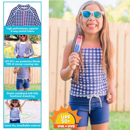 Image of SwimZip Girls' 3 Pc Swim Set w /Long Sleeve Rash Guard, Tankini & Shorts UPF 50+