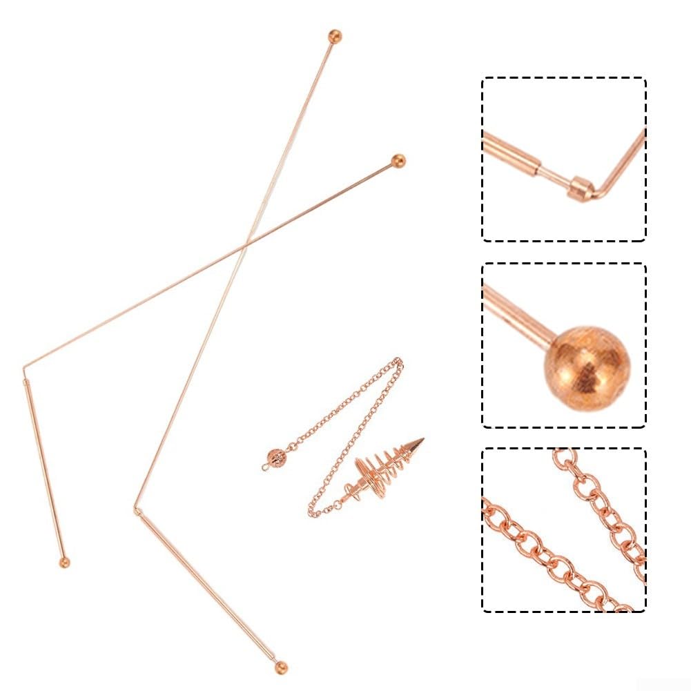 Tiges de radiesthésie en cuivre à 99,9% – Kit de tiges de radiesthésie en cuivre, 2 tiges de radiesthésie avec 1 pendentif, sonde en cuivre pour divination, eau divine, trésor, articles enfouis