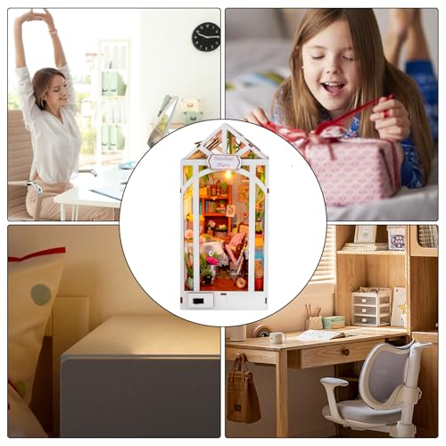 Kit maison miniature de livre bois premium serre lumineuse LED modélisme