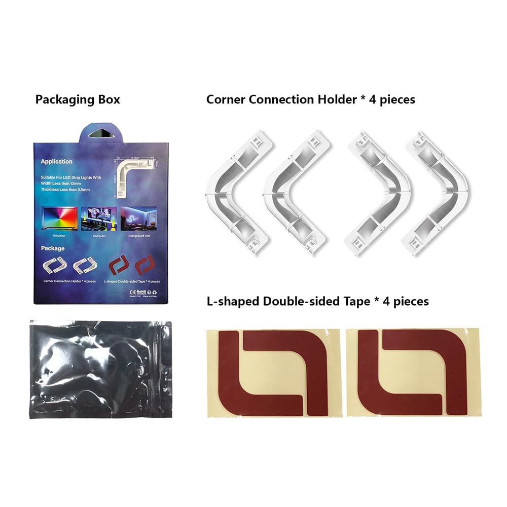BOXPUT LED Strip Light Bedroom Corner Connectors Holder - L Shape Corner Brackets for Seamless Connection of 8-12mm LED Strips (White) - Image 4