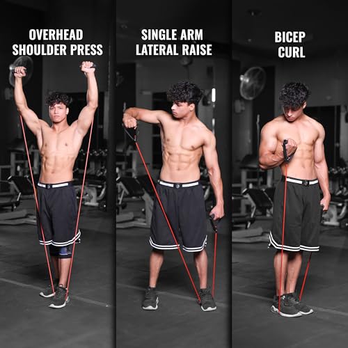 SLOVIC Resistance Tube for Men and Women(Red 15Kg) | Resistance Band Set & Exercise Bands for Workout | Resistance Band for Pull Up | Gym Equipment for Home Workout| Natural and Unbreakable Rubber (Image - 2)