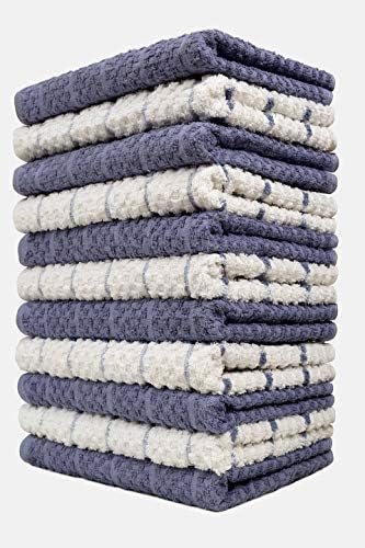 HOME LABELS TRANSFORM YOUR LIVING Kitchen Towel 12 Pack, 15" x 25" Cotton, Machine Washable Extra Soft Set of 12, 3 Designs Dobby Weave Kitchen Dish Cloths, Tea Towels, Bar Towels, Blue