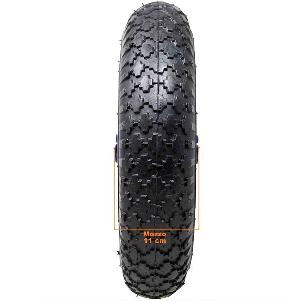 Bakaji Ruota Pneumatica per carriola Gomma ad Aria 4 Strati 3.50-8 Battistrada Scolpito Diametro 35cm Larghezza 9cm Cerchio in Acciaio con Asse da 170 mm Incluso Ruote Ricambio Carriole
