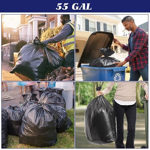 Image of Teivio Large Black Trash Bags 55-60 Gallon 160 Count 50+ Gal Garbage Bags | Fit 45,50,55,60Gal,Extra Lawn And Leaf Bags Outdoor Yard Workshops Plastic Bins Can Liners for Office Car Commercial Waste