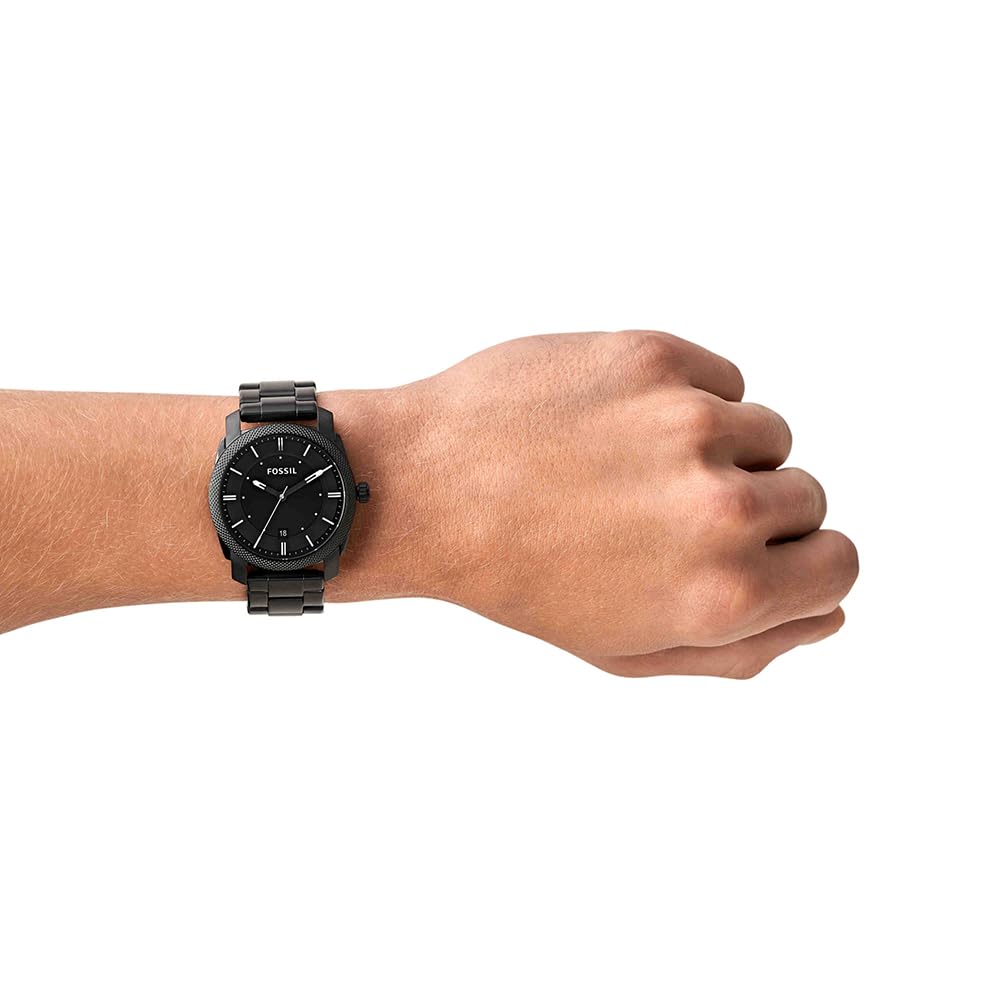 Fossil męski zegarek Machine, kwarcowy mechanizm z trzema wskazówkami i datownikiem, pasek ze stali szlachetnej lub skóry