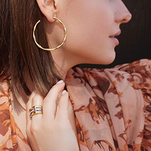 Ciunofor 14K Gold Plated Ring Simulated Diamond Cz Cocktail Rings For Women Gold Statement Ringswide Bands Parallel Bar Ring (Gold, 10) #TOP2