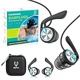 Ear Plugs for Swimming Surfing with Lanyard, Block Out Water Let Sound in, Reusable Comfy Custom-fit Swim Waterproof earplugs Men Women for Swimmer Shower Pool Bath Water Sports, 2 Sizes for 12+,BKGN