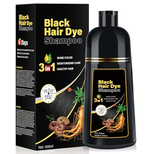 Shampoo Colorant pour Cheveux Noirs 3 en 1 Shampooing Colorant – Peut Couvrir les Cheveux Gris, Ingrédients à Base de Plantes, Shampooing Colorant Naturel pour Cheveux