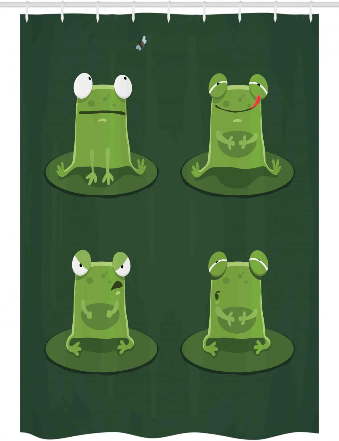 Ambesonne Funny Stall Shower Curtain, Funny Muzzy Frog on Lily Pad in Pond Hunting Tasty Fly Expressions Cartoon Animal, Fabric Bathroom Decor Set with Hooks, 54" W x 78" L, Hunter Green