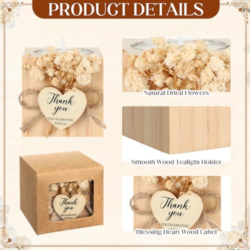 Jingmore 50 Sets Wedding Candles Favors Bridal Shower Thank You Gifts for Guest Rustic Wood Candle Holders Bulk Tealight Holder Baptism Favors(Light Brown) - Thumbnail 3